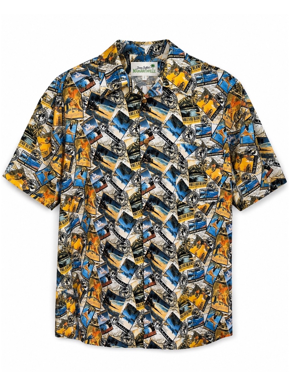 Jimmy Buffett Margaritaville Hawaiian Camp Shirt Postcard Print Button Down XL